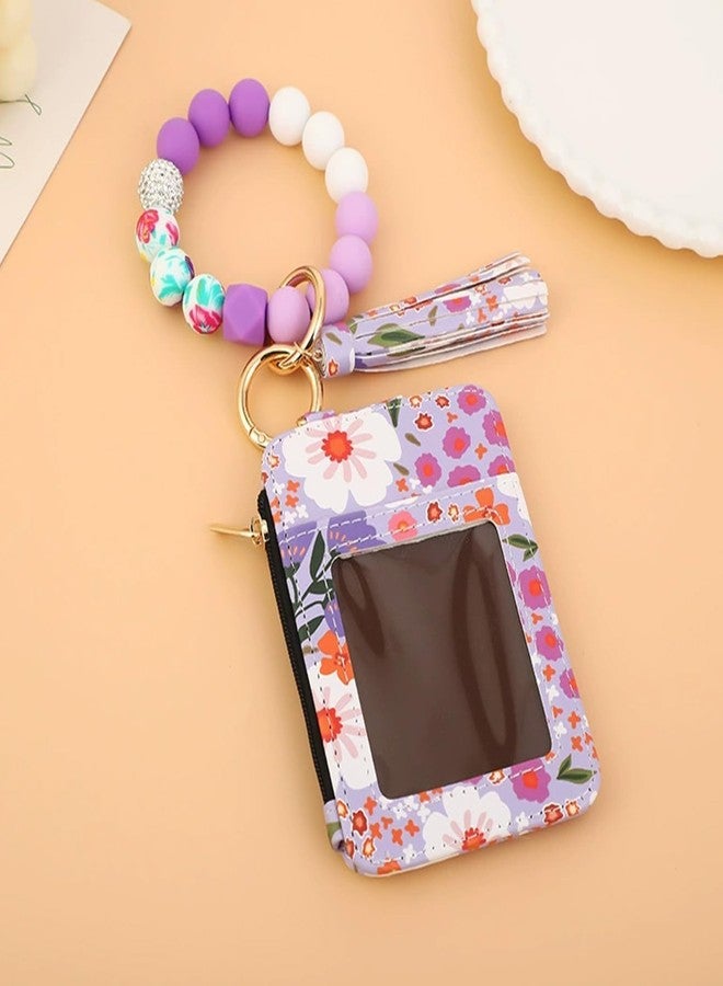 Hoheng Boho Beaded Wallet Keychain for Women Trendy ID Card Holder Tassel Leather Wristlet Keychain Gift for Teacher Coworker - Image 4